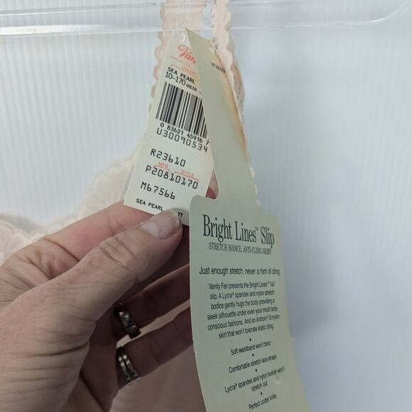 Vintage Vanity Fair Bright Lines Full Slip Sea Pearl Stripe Pink Lace 36 New - Picture 7 of 9